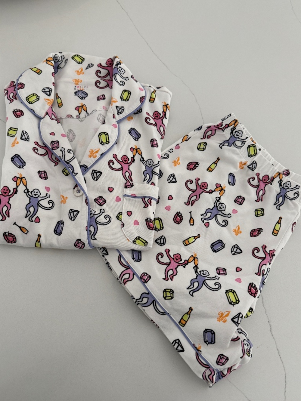 Roller Rabbit Diamonds Champagne Monkey 2 Piece Short Sleeve Shorts Sleep Set S